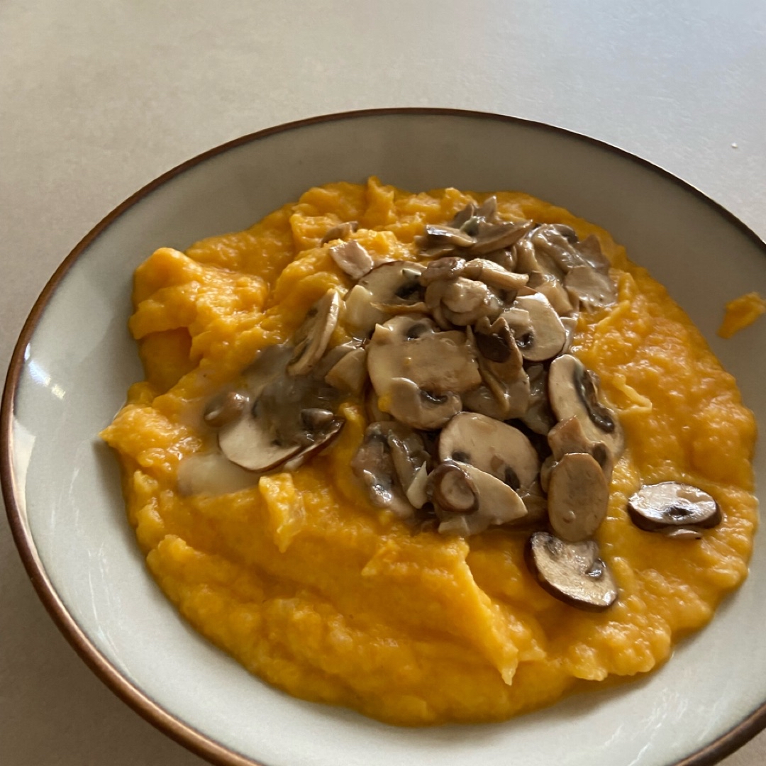 Pure de calabaza con setas y gorgonzola Pure de calabaza con setas y gorgonzola