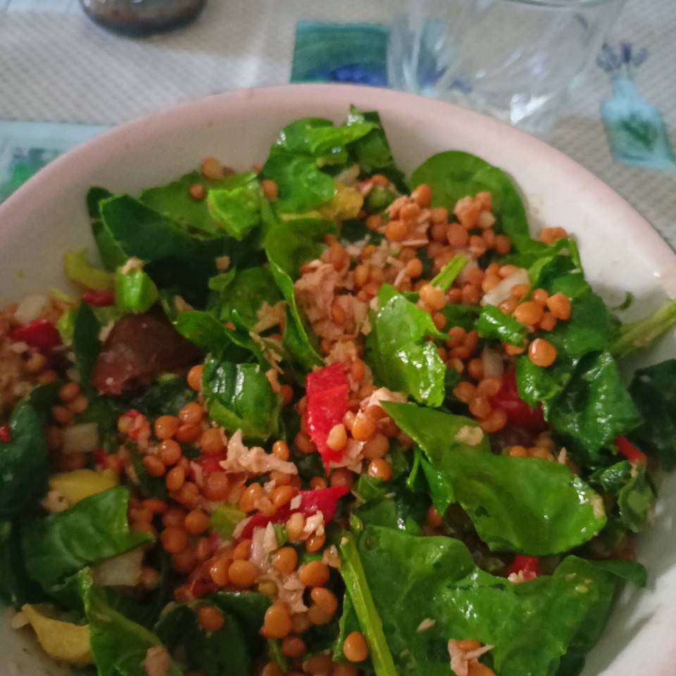 Ensalada de lentejas y espinacas con vinagreta de soja y miel Ensalada de lentejas y espinacas con vinagreta de soja y miel