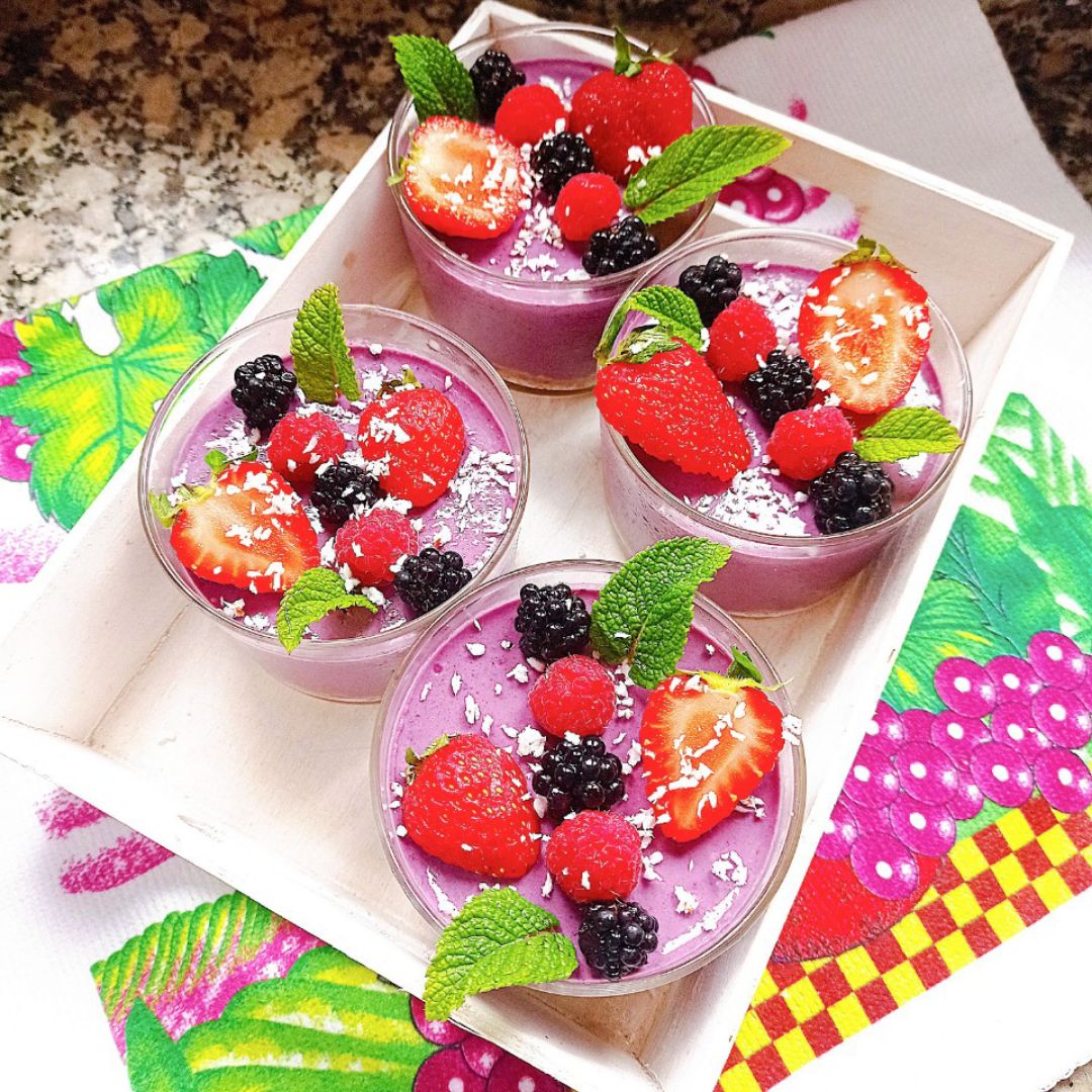 Cheesecake de moras 💜 en vasitos Cheesecake de moras 💜 en vasitos