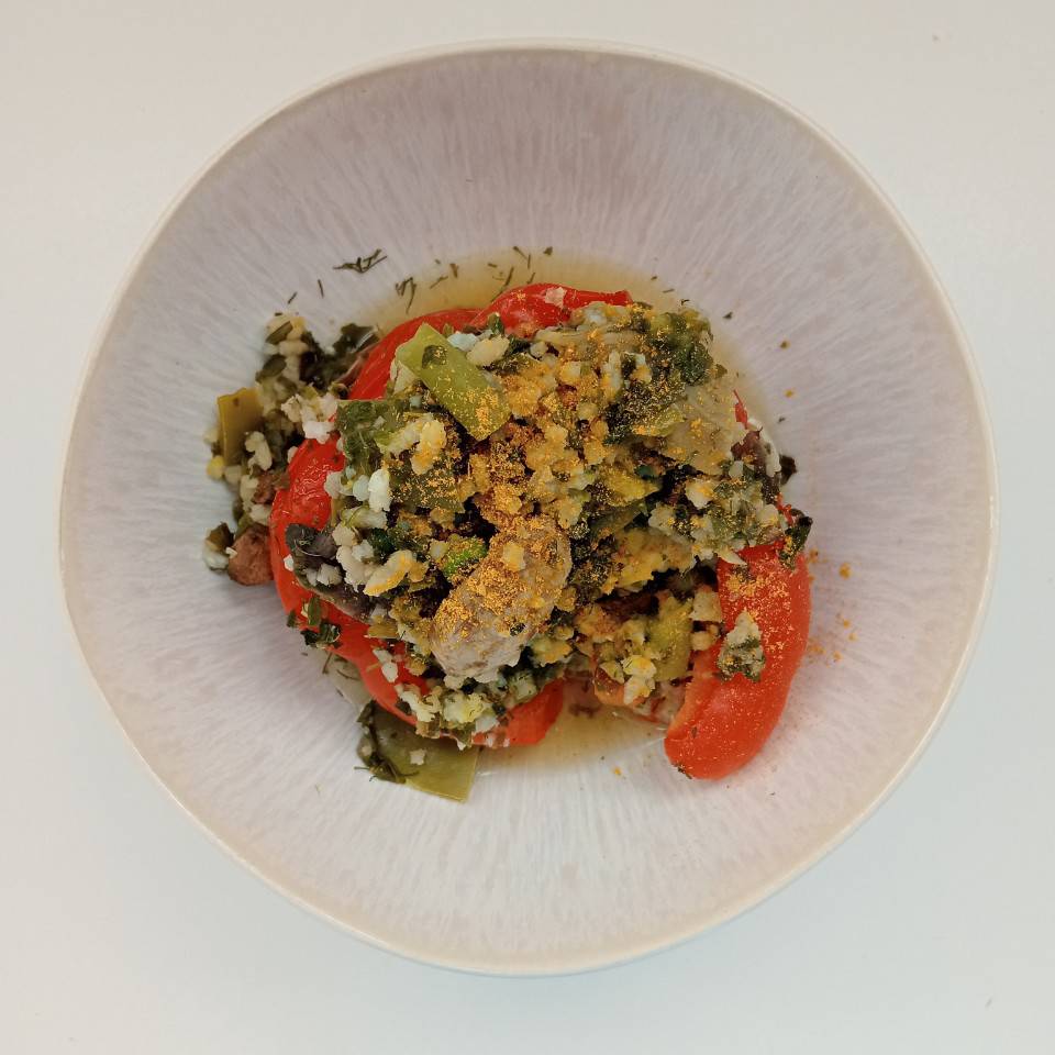 Pimiento relleno de brócoli y salsa yogur 🥦🫑