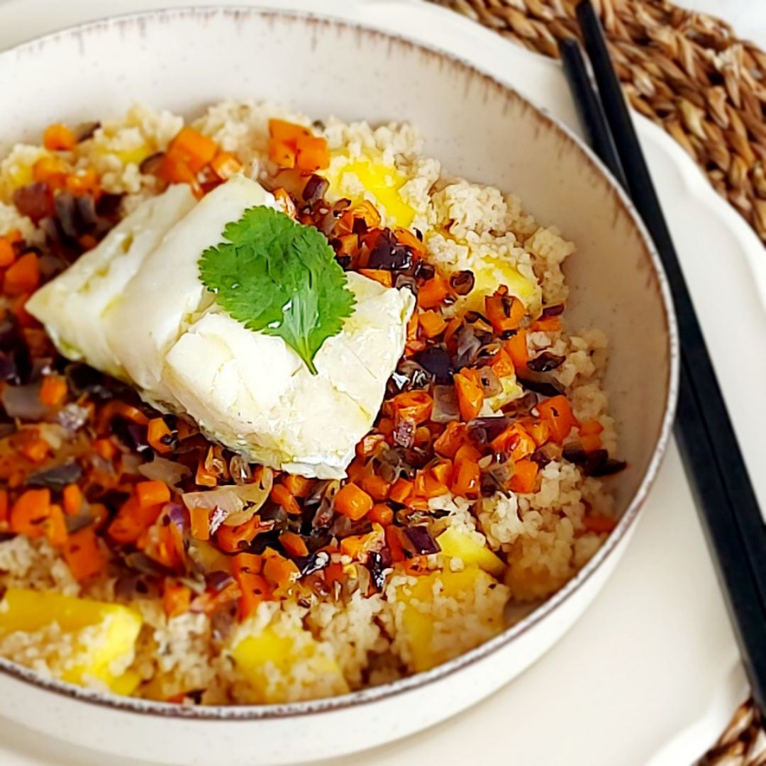 Cuscús con mango y bacalao Paso 4 Cuscús con mango y bacalao Paso 4