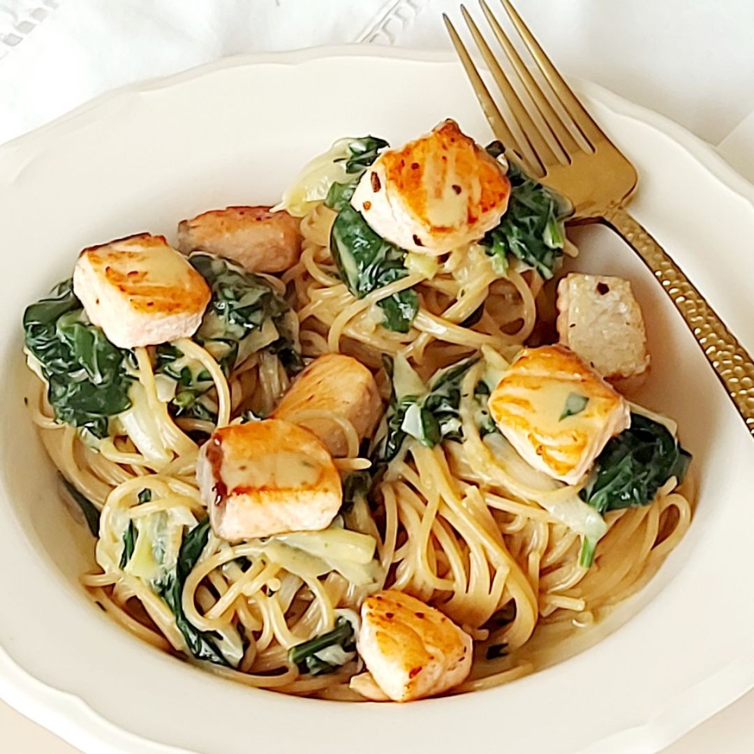 Espaguetis con salmón y espinacas Paso 4 Espaguetis con salmón y espinacas Paso 4