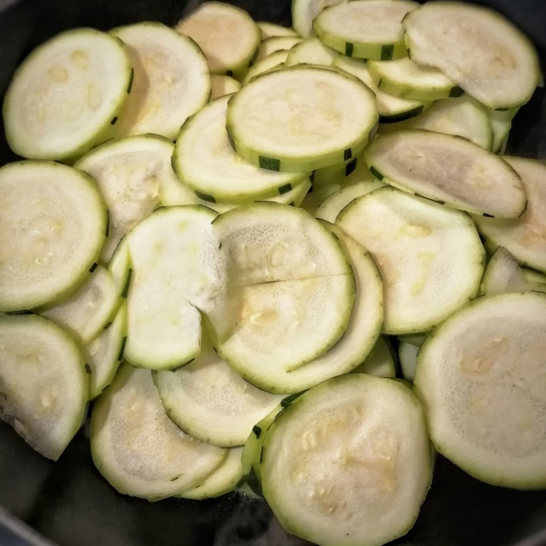 Zarangollo con gambón a la plancha Paso 0