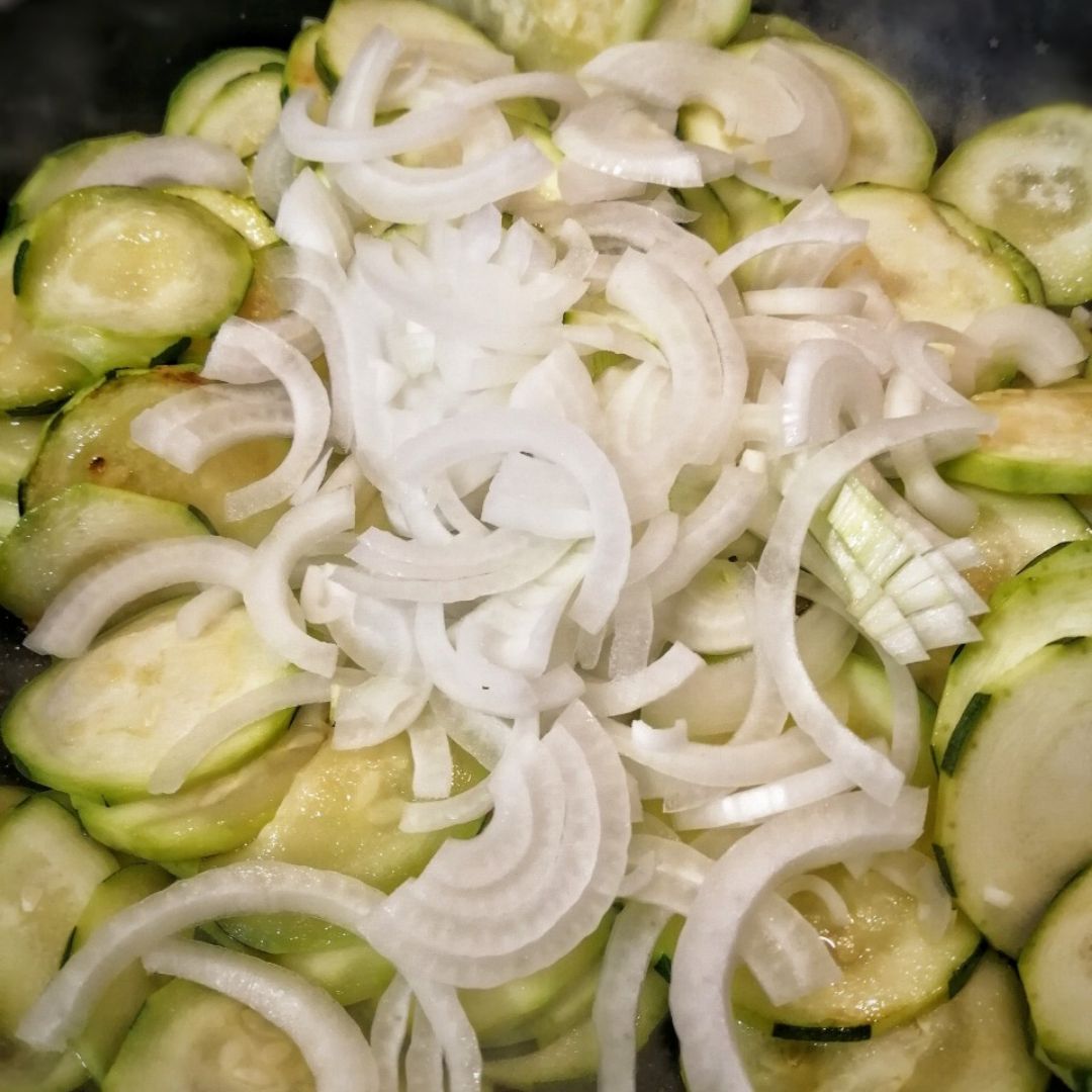 Zarangollo con gambón a la plancha Paso 0
