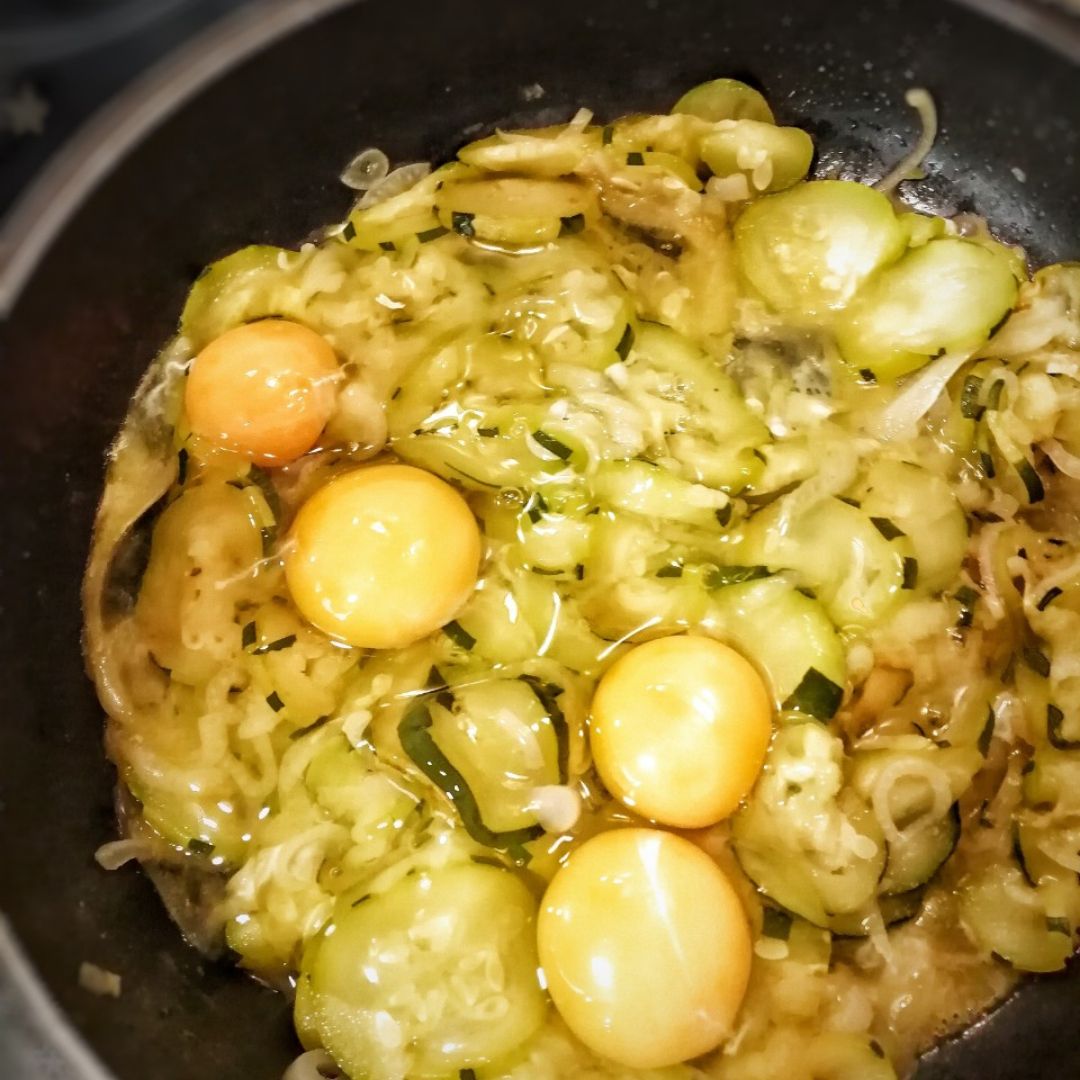 Zarangollo con gambón a la plancha Paso 2