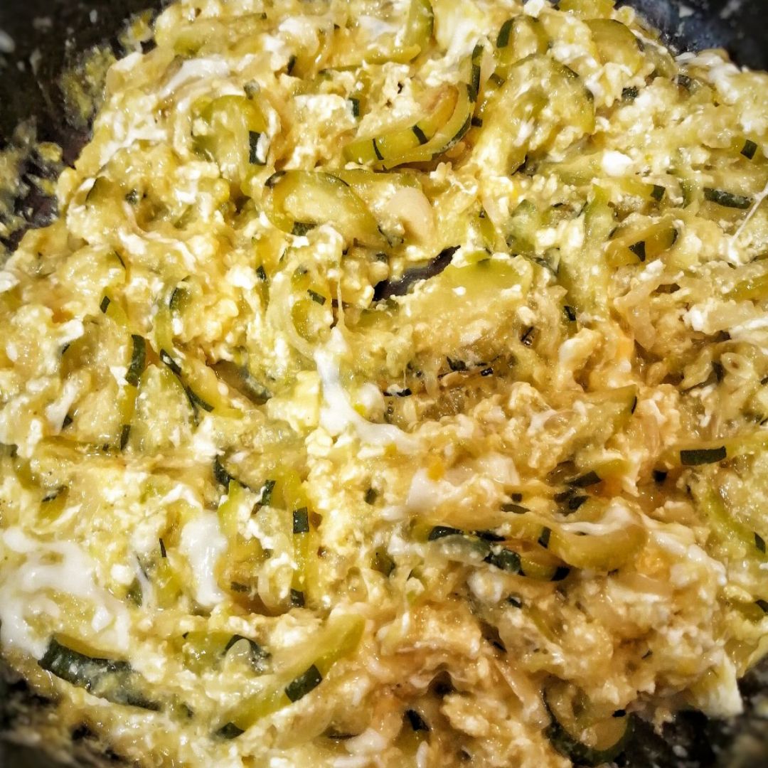 Zarangollo con gambón a la plancha Paso 2
