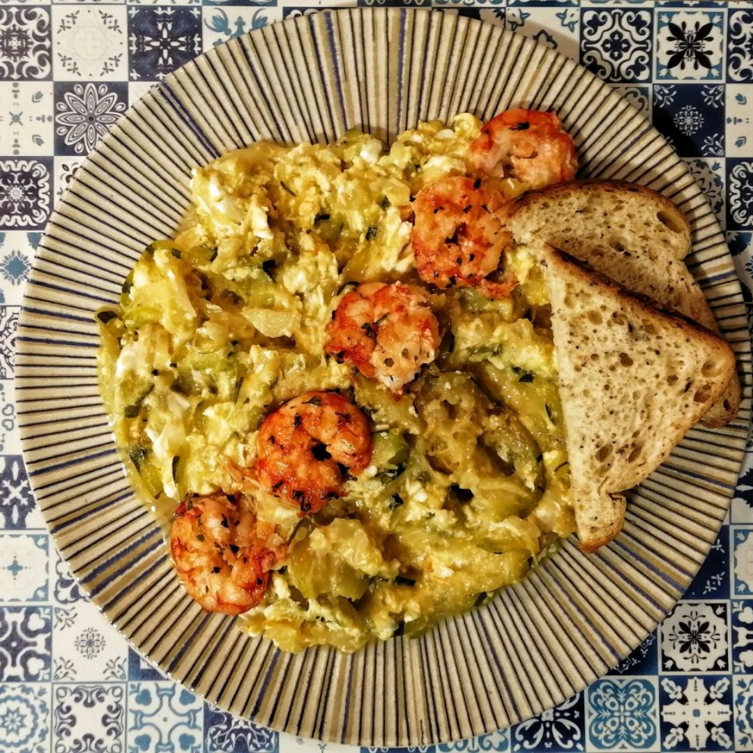 Zarangollo con gambón a la plancha Paso 4