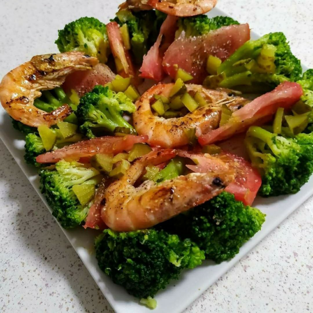 Brócoli con langostinos 