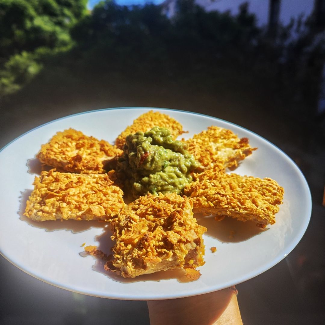 Tofu rebozado con guacamole 🥑 Tofu rebozado con guacamole 🥑