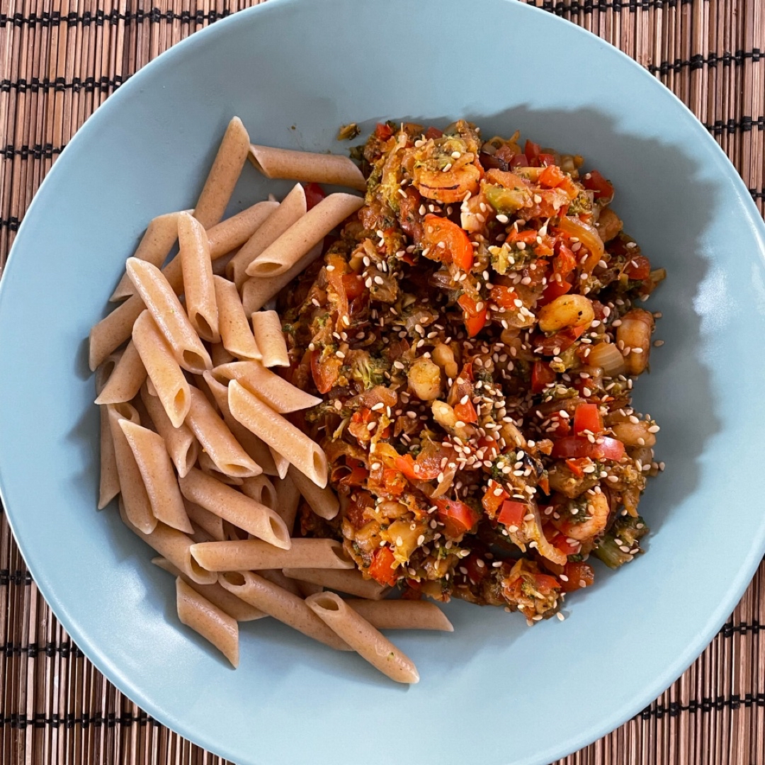 Verduras con gambas y pasta integral al curry Paso 7 Verduras con gambas y pasta integral al curry Paso 7