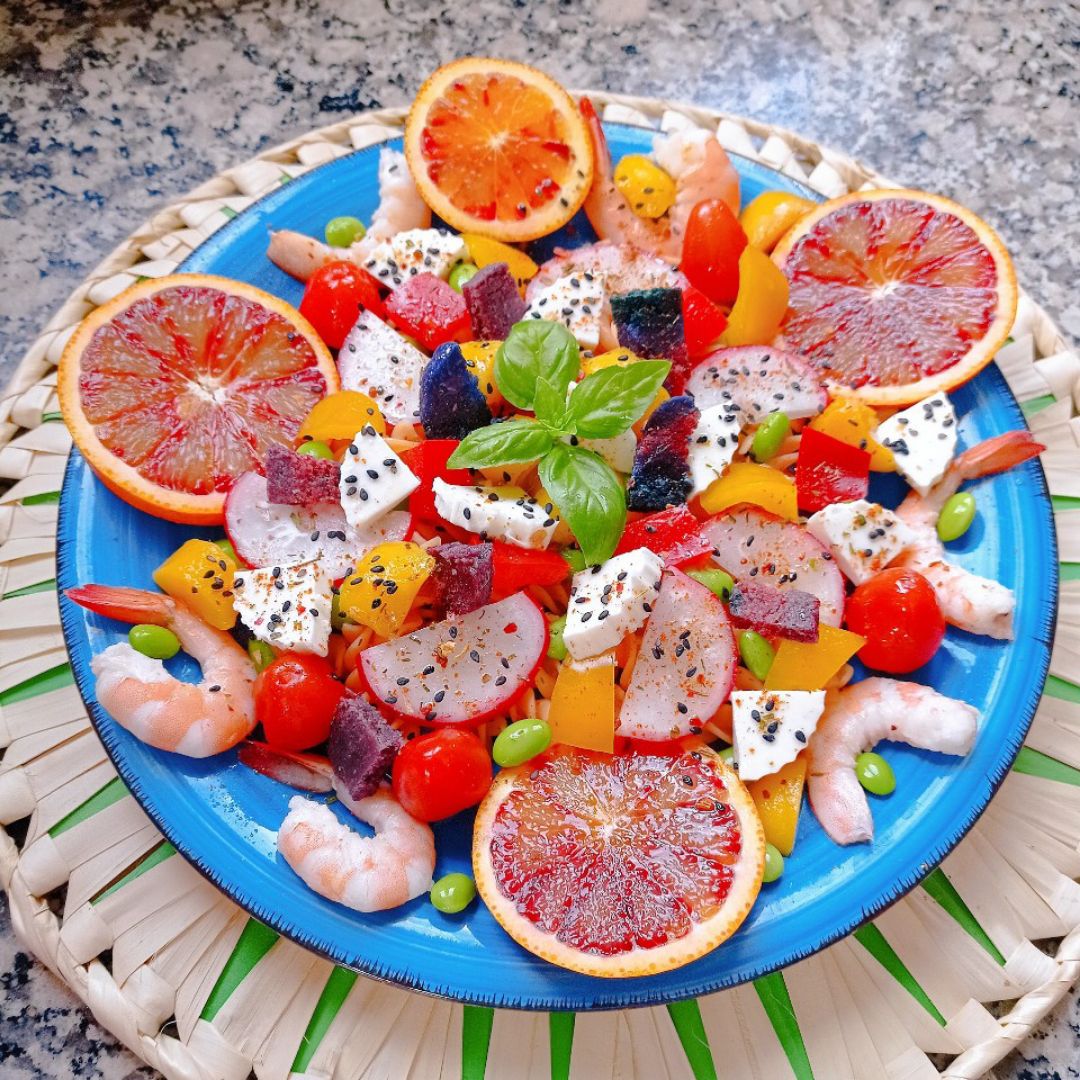 Ensalada primavera 🏵️🌼🌈 con pasta de lenteja roja 🥭🍊🦐 Paso 1 Ensalada primavera 🏵️🌼🌈 con pasta de lenteja roja 🥭🍊🦐 Paso 1