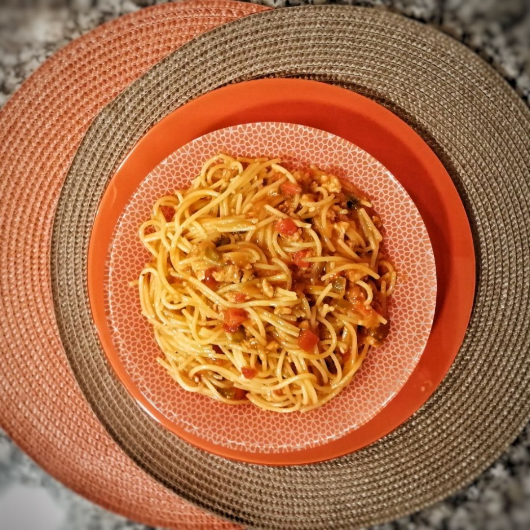 Espagueti, sin gluten, con pollo y pimiento Paso 6 Espagueti, sin gluten, con pollo y pimiento Paso 6