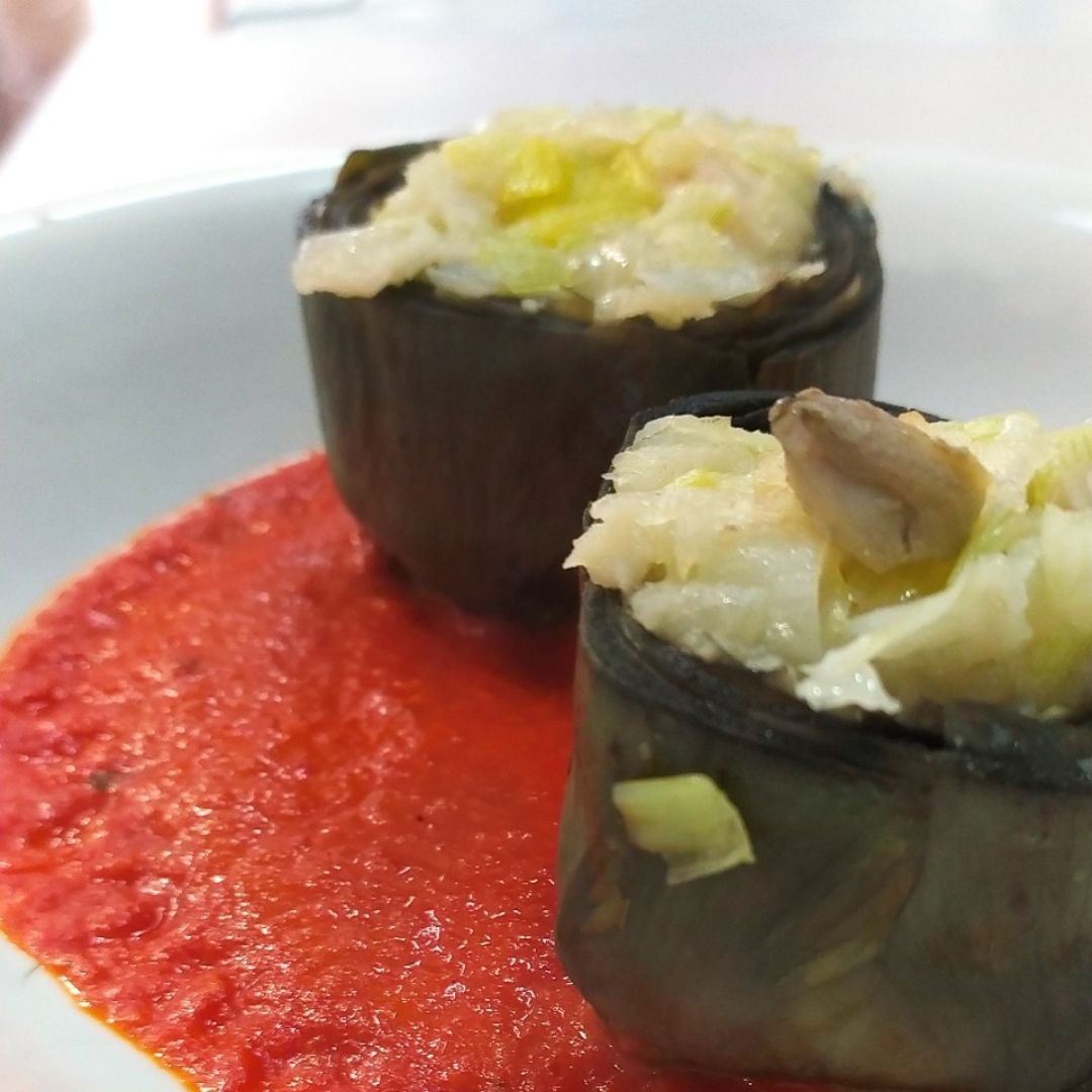 Alcachofas rellenas de puerros y gambas Alcachofas rellenas de puerros y gambas
