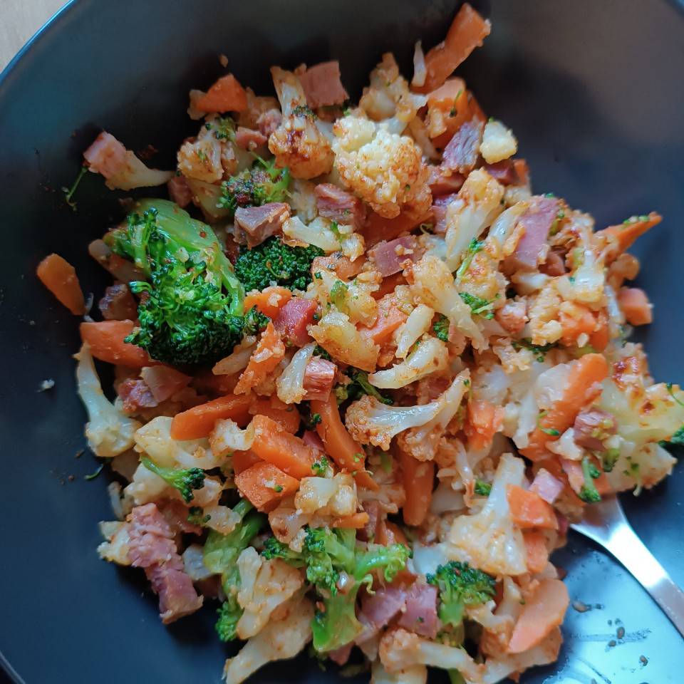 Verduras al vapor con jamón Verduras al vapor con jamón