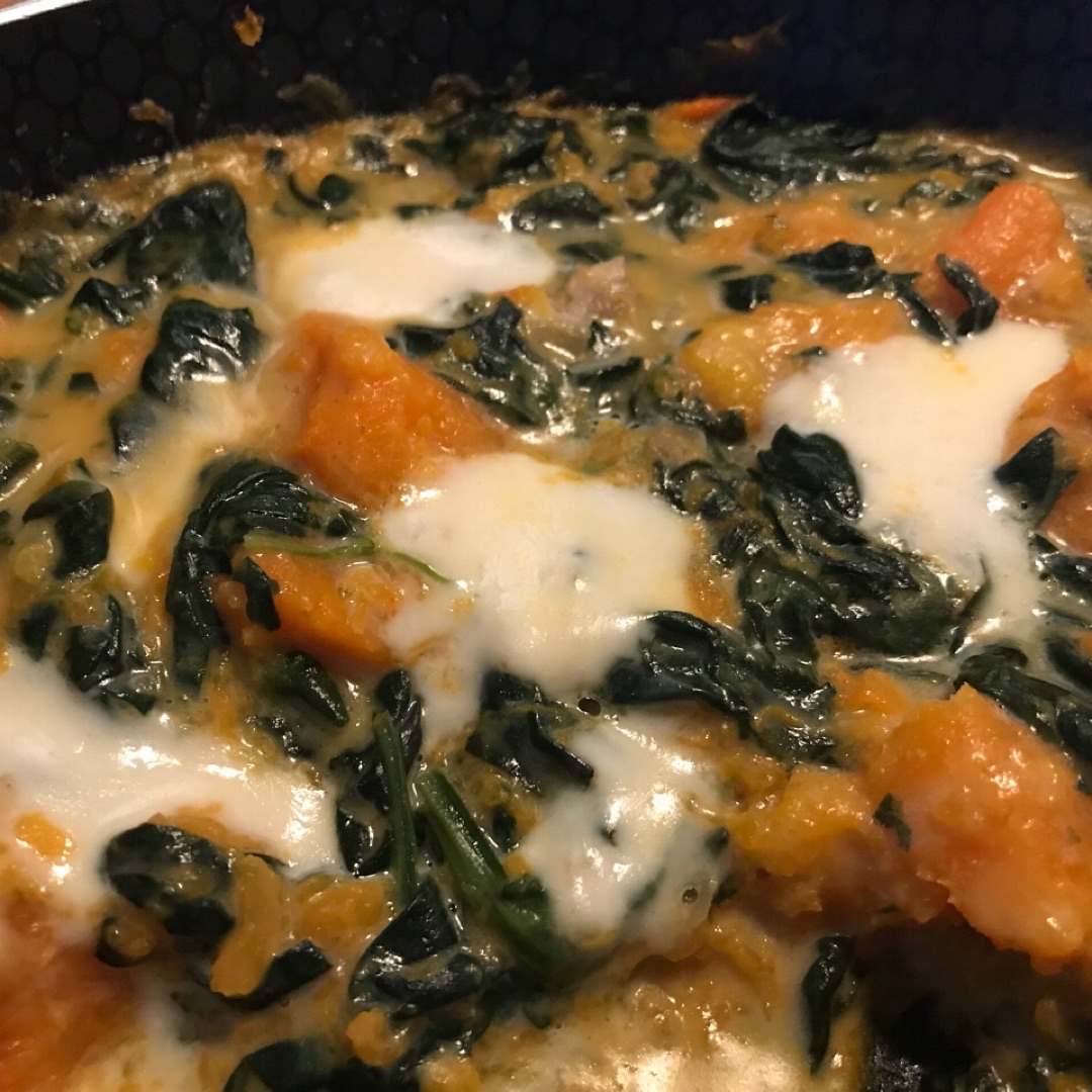 Sartenada de espinacas, calabaza y mozzarella Sartenada de espinacas, calabaza y mozzarella