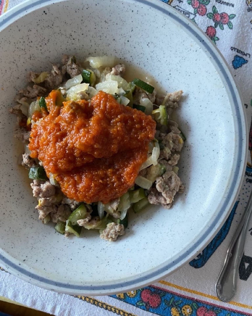 Carne picada con calabacín y tomate frito Carne picada con calabacín y tomate frito