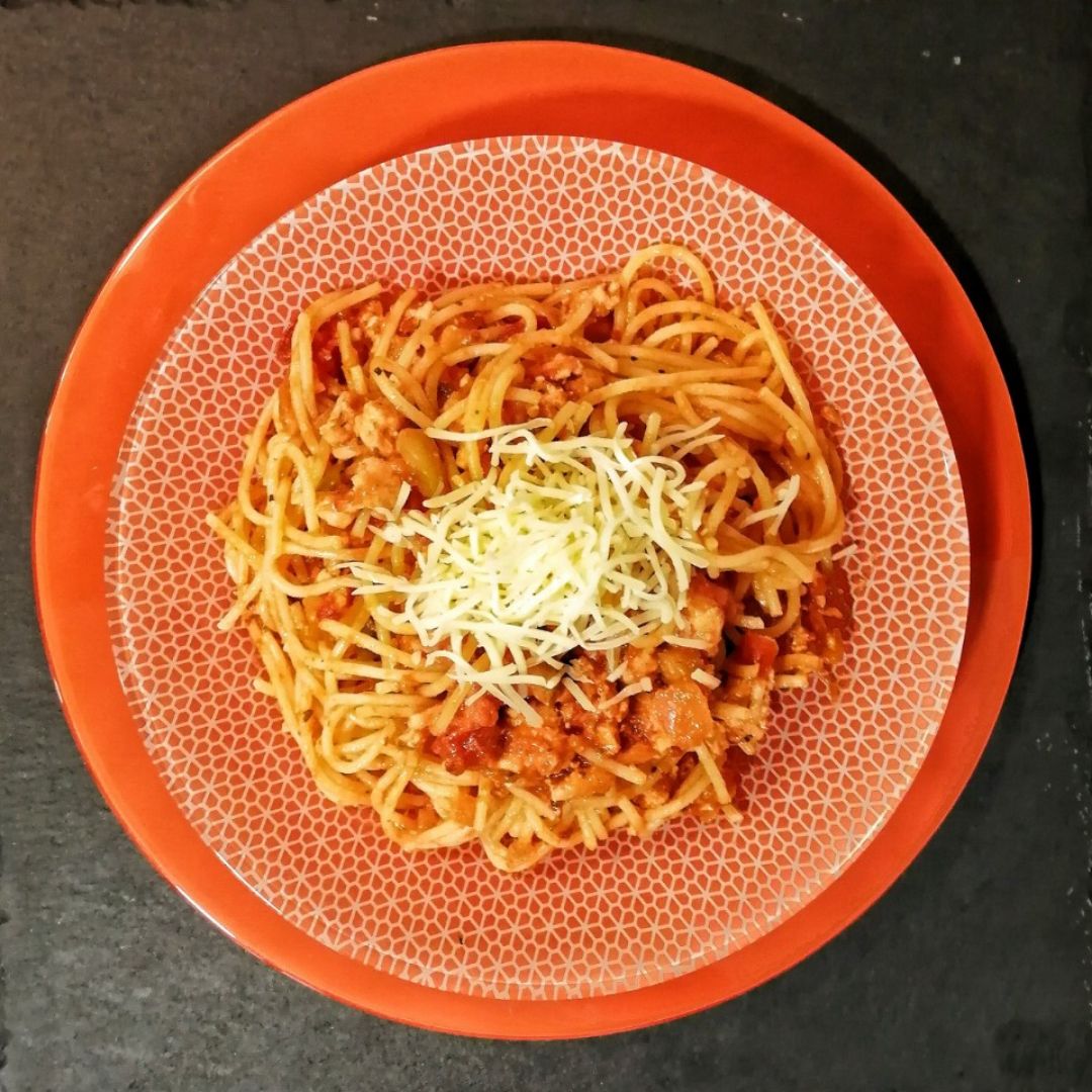 Espagueti, sin gluten, a la boloñesa de verduras Espagueti, sin gluten, a la boloñesa de verduras
