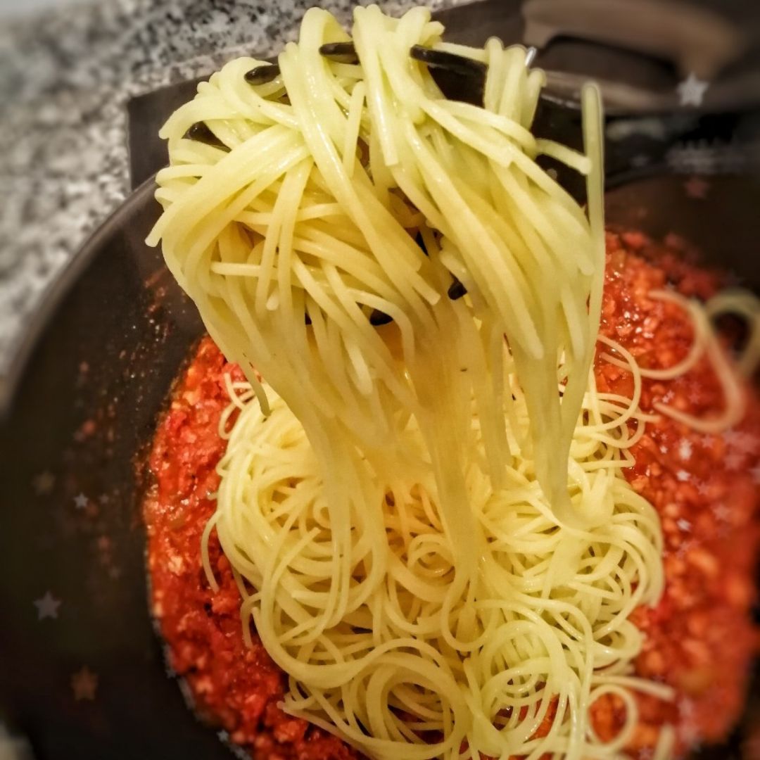 Espagueti, sin gluten, a la boloñesa de verduras Paso 5 Espagueti, sin gluten, a la boloñesa de verduras Paso 5
