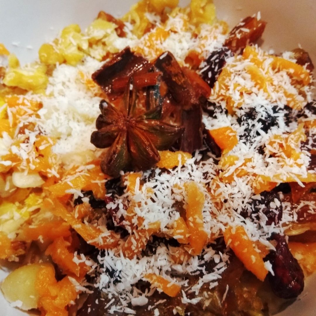 Gachas con zanahoria 🥕, naranja 🍊 y coco 😋