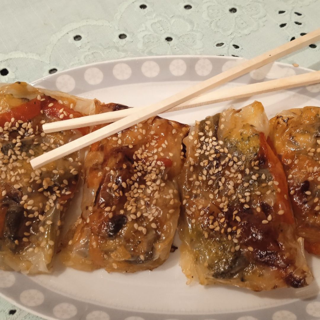 Rollitos de verduras con obleas de arroz Rollitos de verduras con obleas de arroz