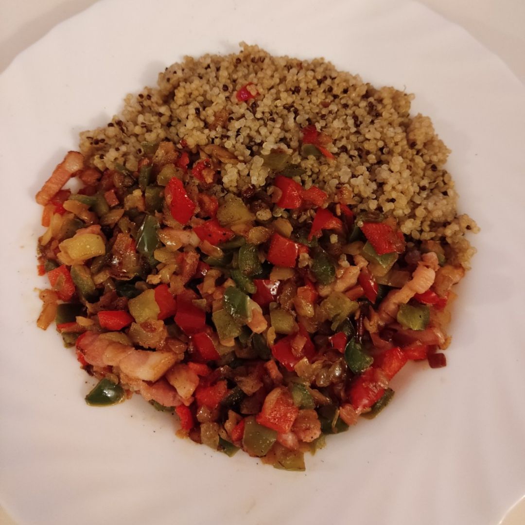 Quinoa con beicon y verduras Paso 1 Quinoa con beicon y verduras Paso 1