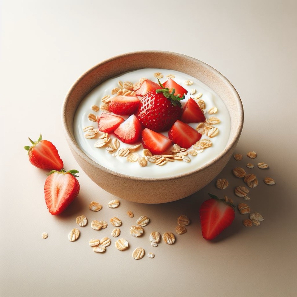 Bol de yogur con fresas y avena