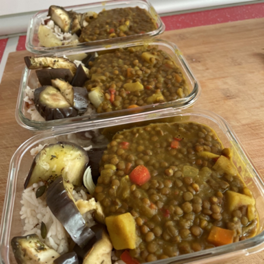 Bowl vegano lentejas + arroz + verduras 