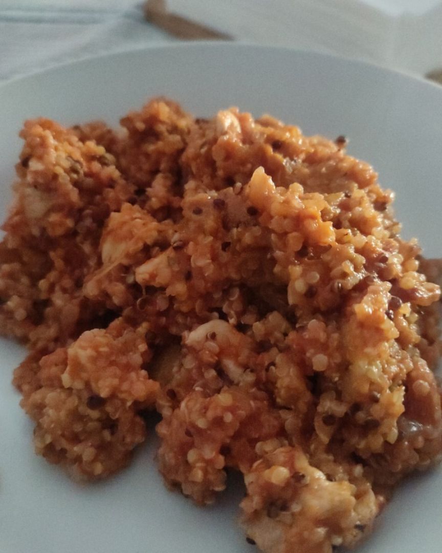 Quinoa con pollo y berenjena asada