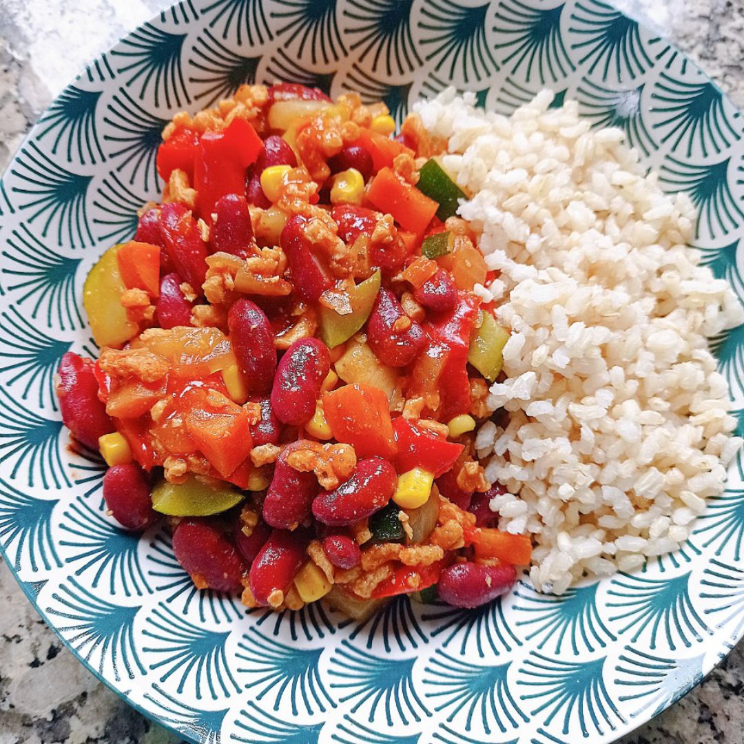 Chili vegano 🍲 con arroz integral 