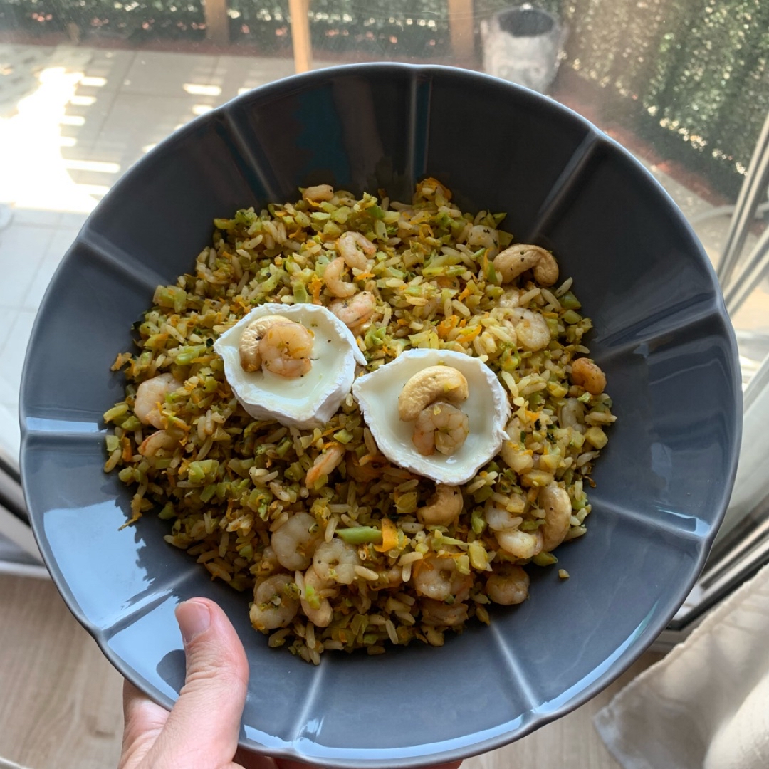 Arroz con brócoli y gambas con salsa de soja Arroz con brócoli y gambas con salsa de soja