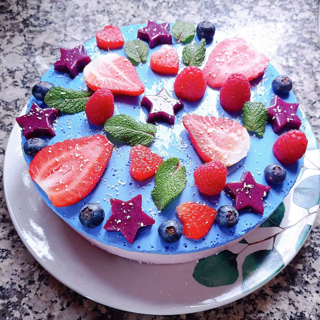 Cheesecake de fresa 🍓y espirulina azul 💙 Cheesecake de fresa 🍓y espirulina azul 💙