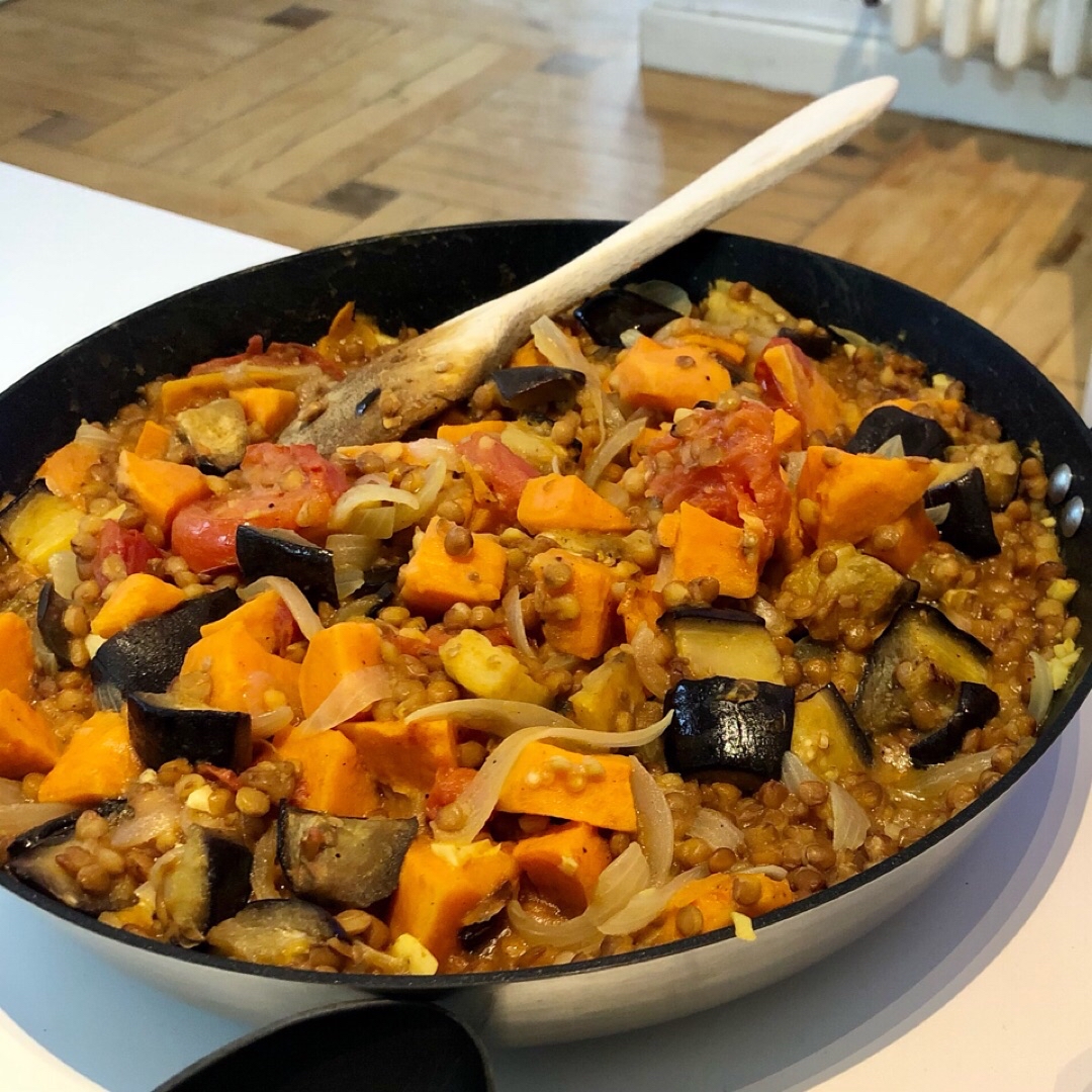Lentejas con batata y berenjena (ria) Lentejas con batata y berenjena (ria)