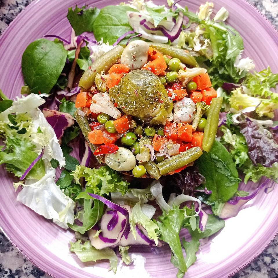 Timbal de lentejas beluga , mijo y verduras 💚