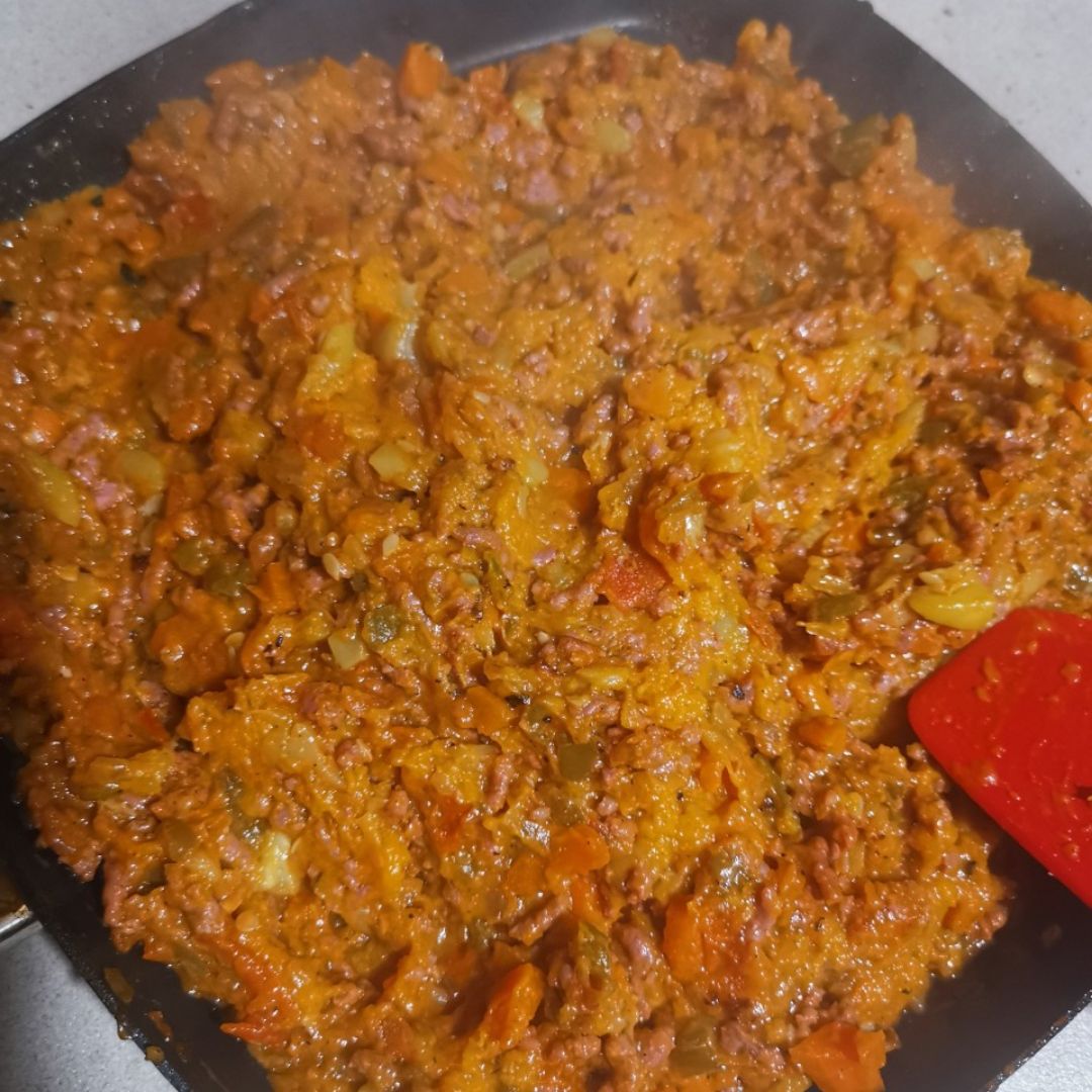 CALABAZA RELLENA DE CARNE Y VERDURAS Paso 3 CALABAZA RELLENA DE CARNE Y VERDURAS Paso 3