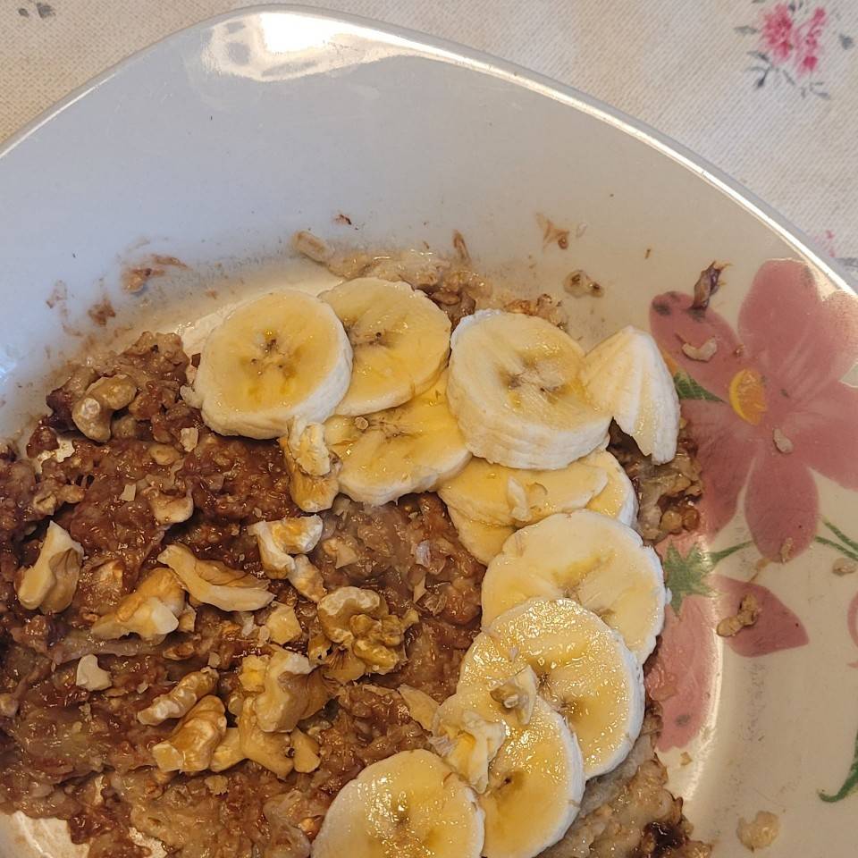 Porridge avena platano y chocolate 