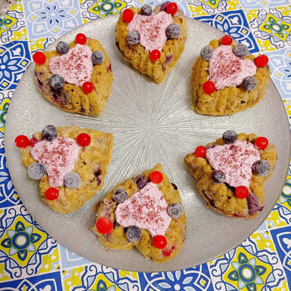 Muffins 🧁 con arándanos 🫐 pera🍐y queso 🧀 Stracciatella 