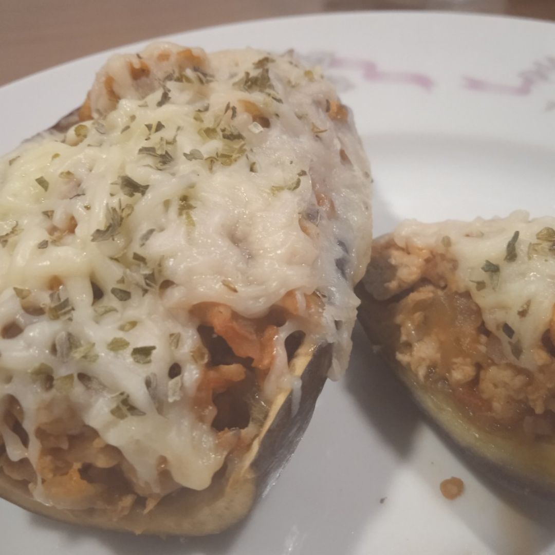 Berenjena rellena de pollo🍆🐥 Berenjena rellena de pollo🍆🐥