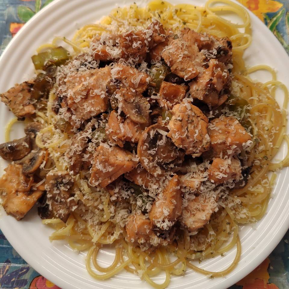 Espaguetis con verduras y Salmón 