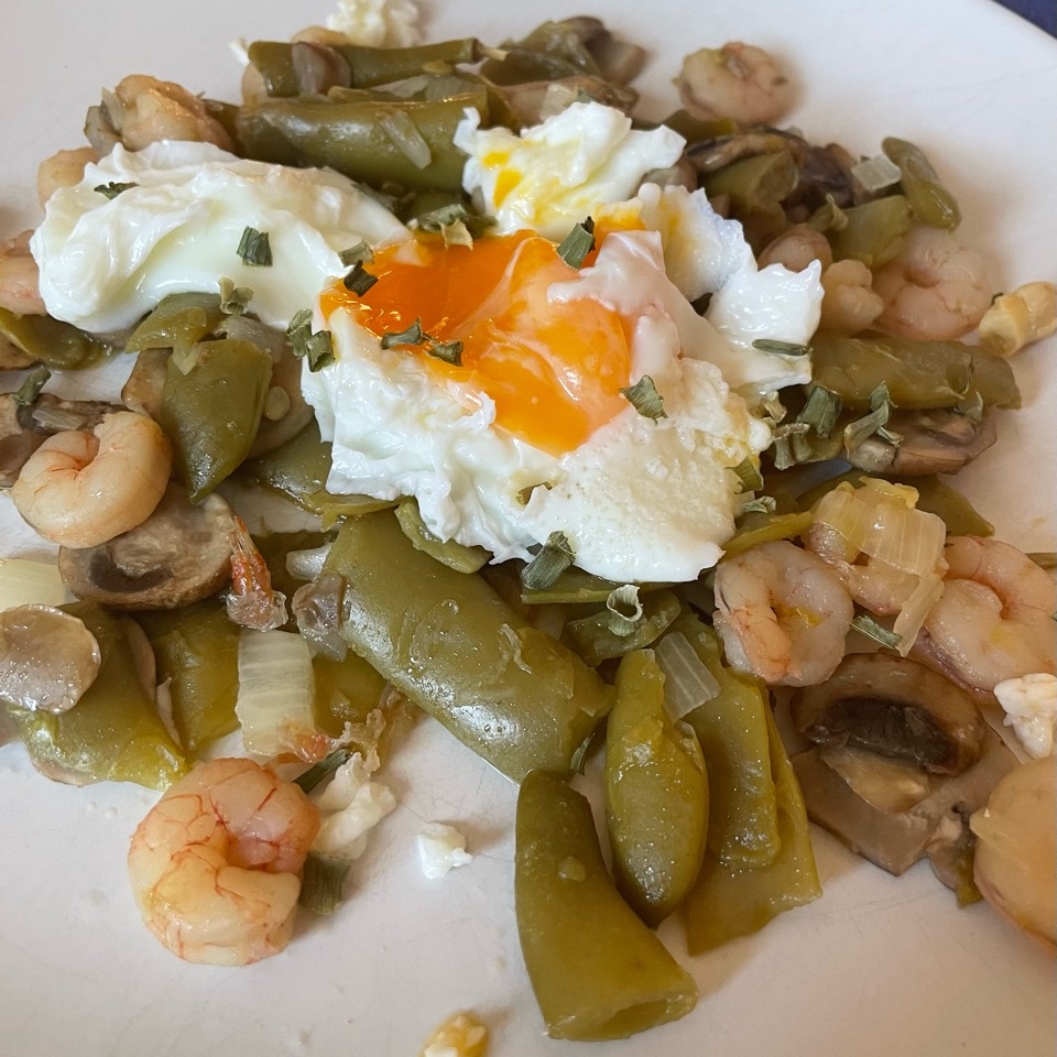 Judías verdes con gambas y champiñones Judías verdes con gambas y champiñones