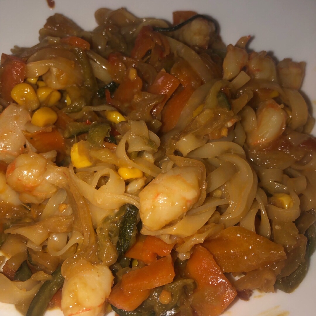 Noodles de arroz con gambas Noodles de arroz con gambas