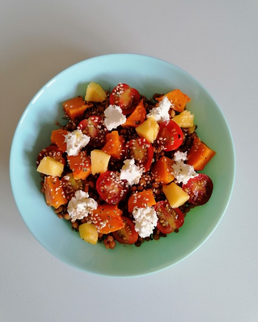 Ensalada templada de lentejas y calabaza Ensalada templada de lentejas y calabaza