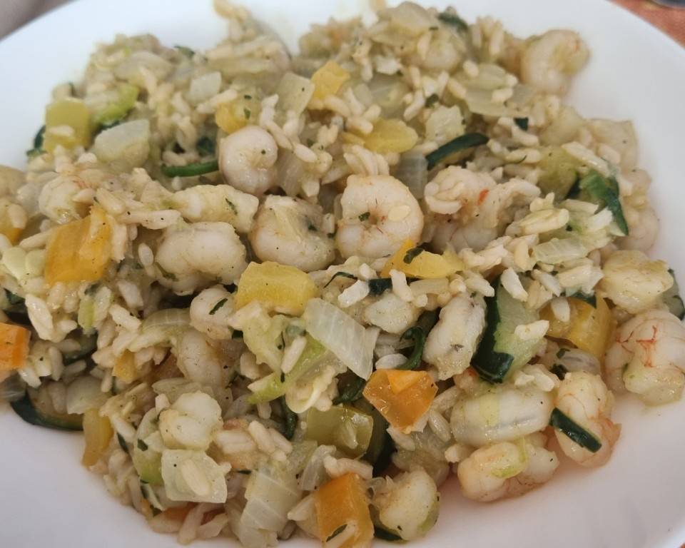 Arroz estilo rissoto con calabacin y gambas Arroz estilo rissoto con calabacin y gambas
