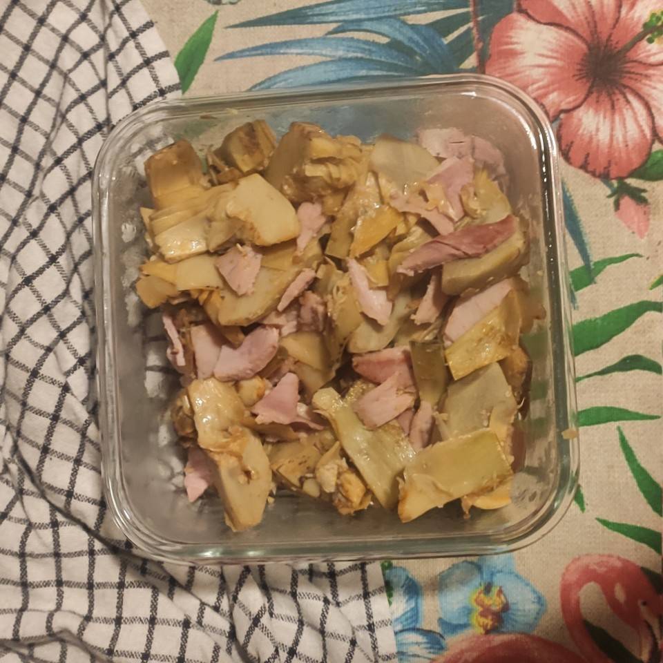 Alcachofas con lacón y champiñones Alcachofas con lacón y champiñones