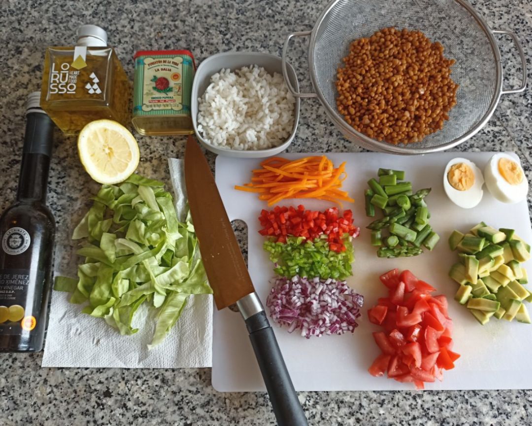 Ensalada de lentejas y arroz Paso 0
