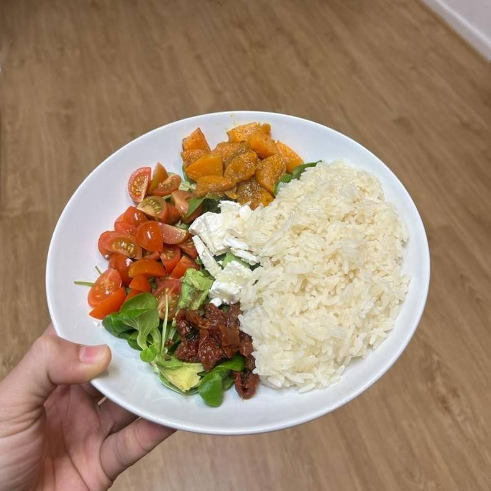 Ensalada de arroz con calabaza asada