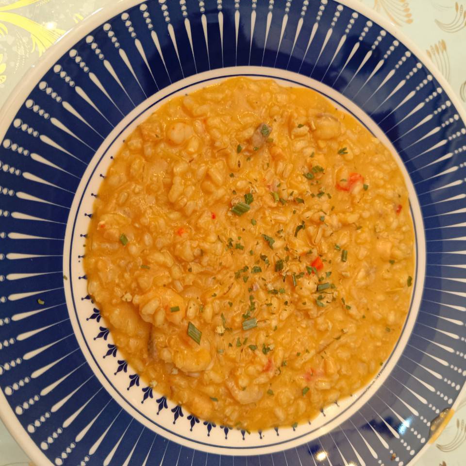 Risotto de salmón y gambas