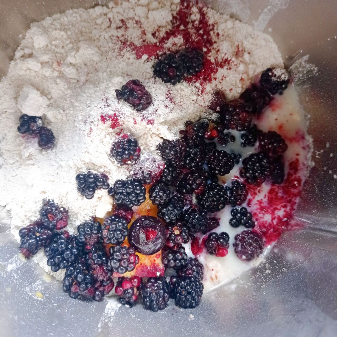 Tortitas 🥞 de mango 🥭 y moras 💜 veganas 💚 Paso 0 Tortitas 🥞 de mango 🥭 y moras 💜 veganas 💚 Paso 0