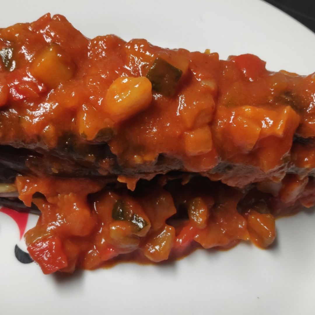 Berenjena al lekue con jam贸n serrano y pisto馃構 Berenjena al lekue con jam贸n serrano y pisto馃構