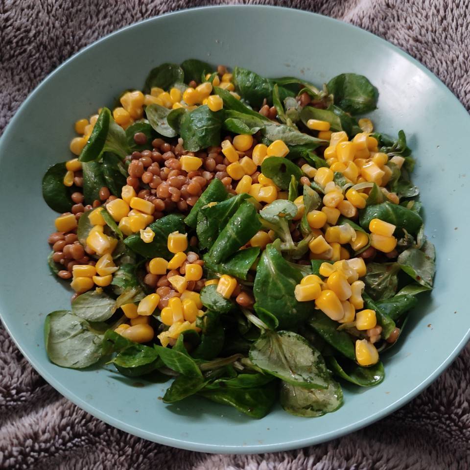 Ensalada de lentejas y maíz. Ensalada de lentejas y maíz.