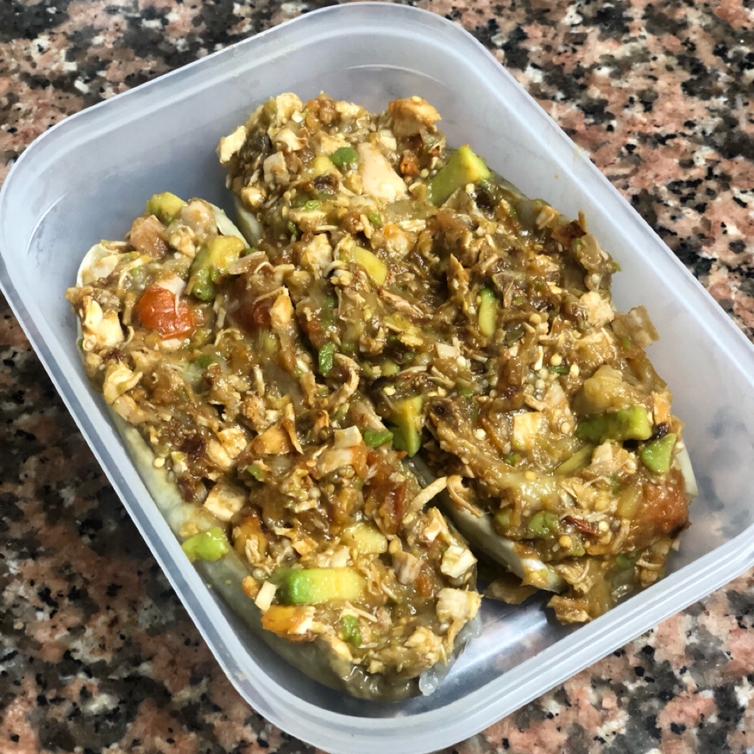 Berenjena rellena de pollo Paso 5 Berenjena rellena de pollo Paso 5
